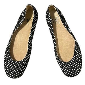 Diane Von Furstenberg Abby Black White Polka Dot Canvas Ballet Flats Sz 8 M